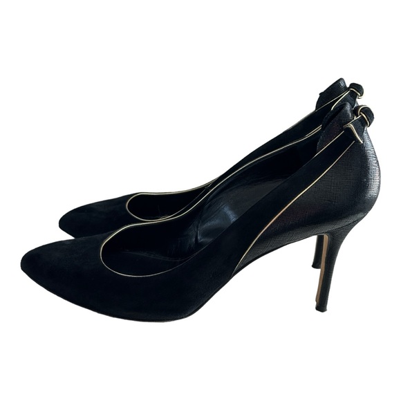 Oscar de la Renta Suede Leather Pumps Heels Bow Accent Black Size 41 EU/10 US - Picture 2 of 12